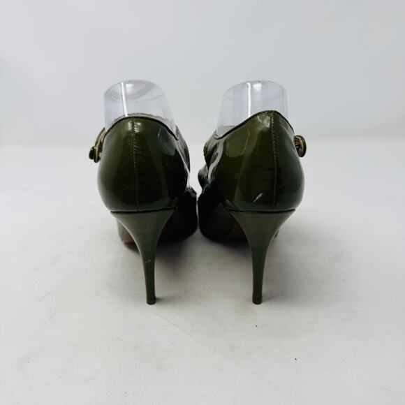 J.Crew Mona Double‑Strap Mary Jane Heels Green Leather Officewear Size 10 - Picture 3 of 10
